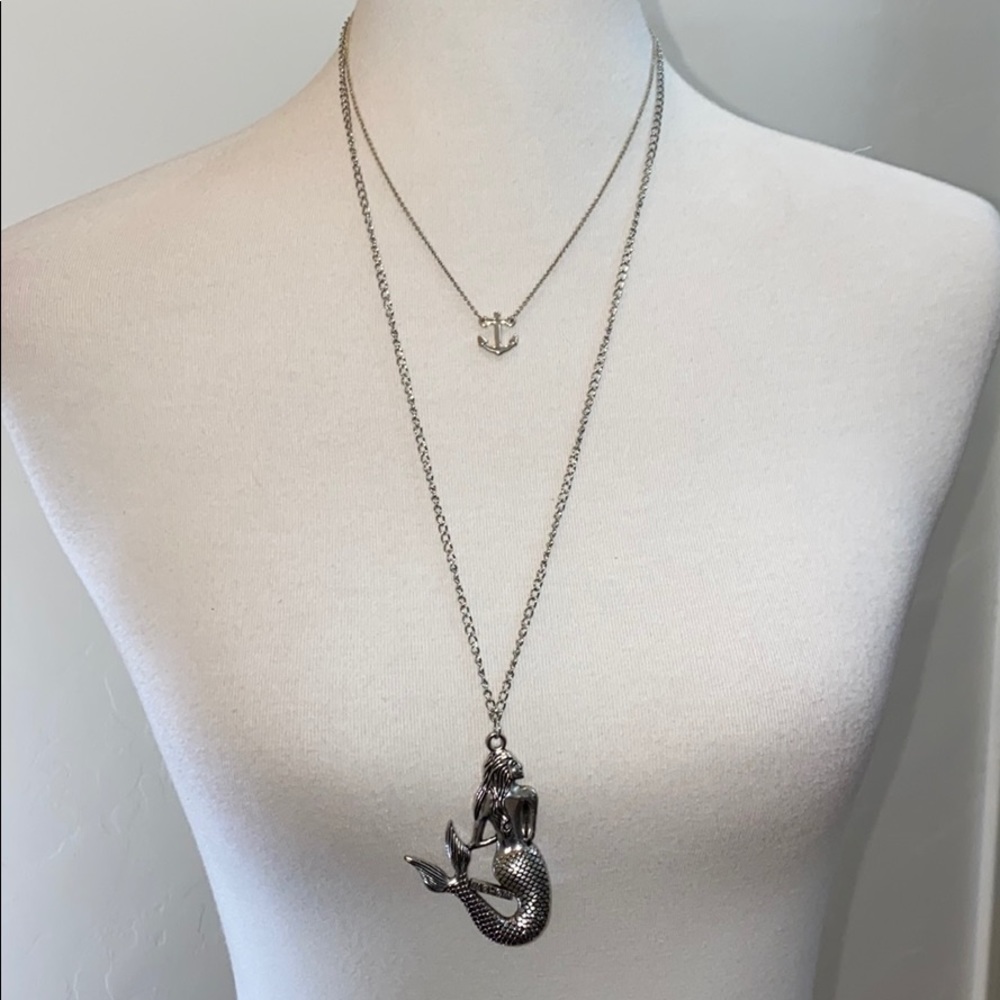 2 Silver-tone Necklaces: Laghcat Mermaid & Anchor